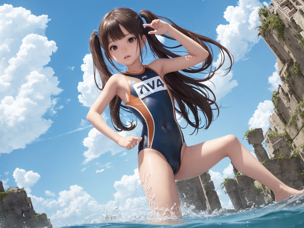 水没廃墟で水遊び2