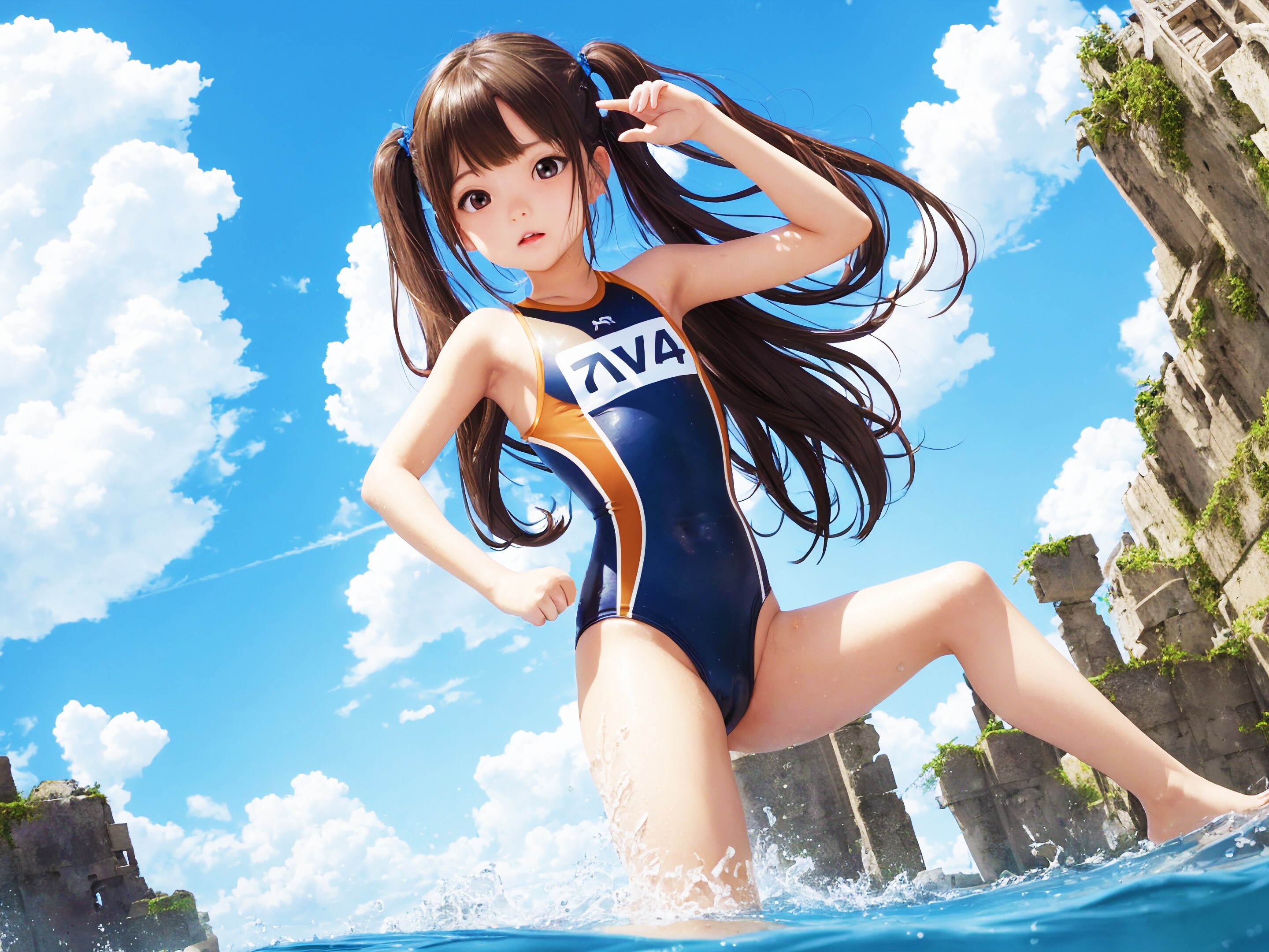 水没廃墟で水遊び2