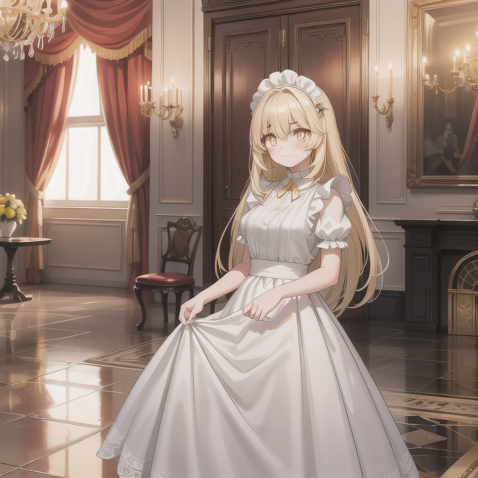 金髪ロングでメイド服の少女１０ | の人気AIイラスト・グラビア