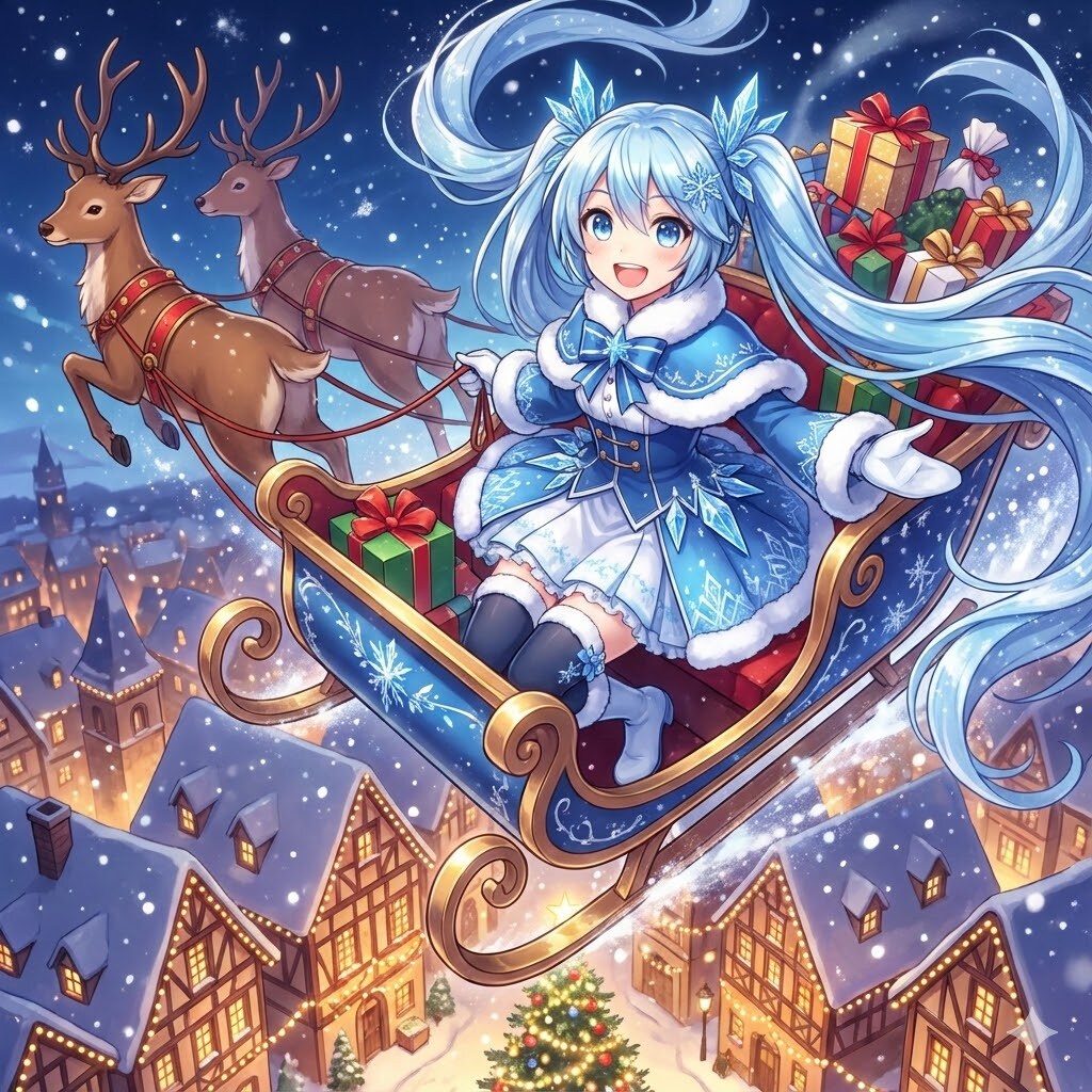青いサンタコス雪ミク | の人気AIイラスト・グラビア