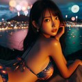 夜の海に上がる花火 3枚目