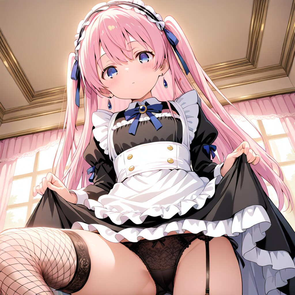 たくし上げメイド、網タイツVer