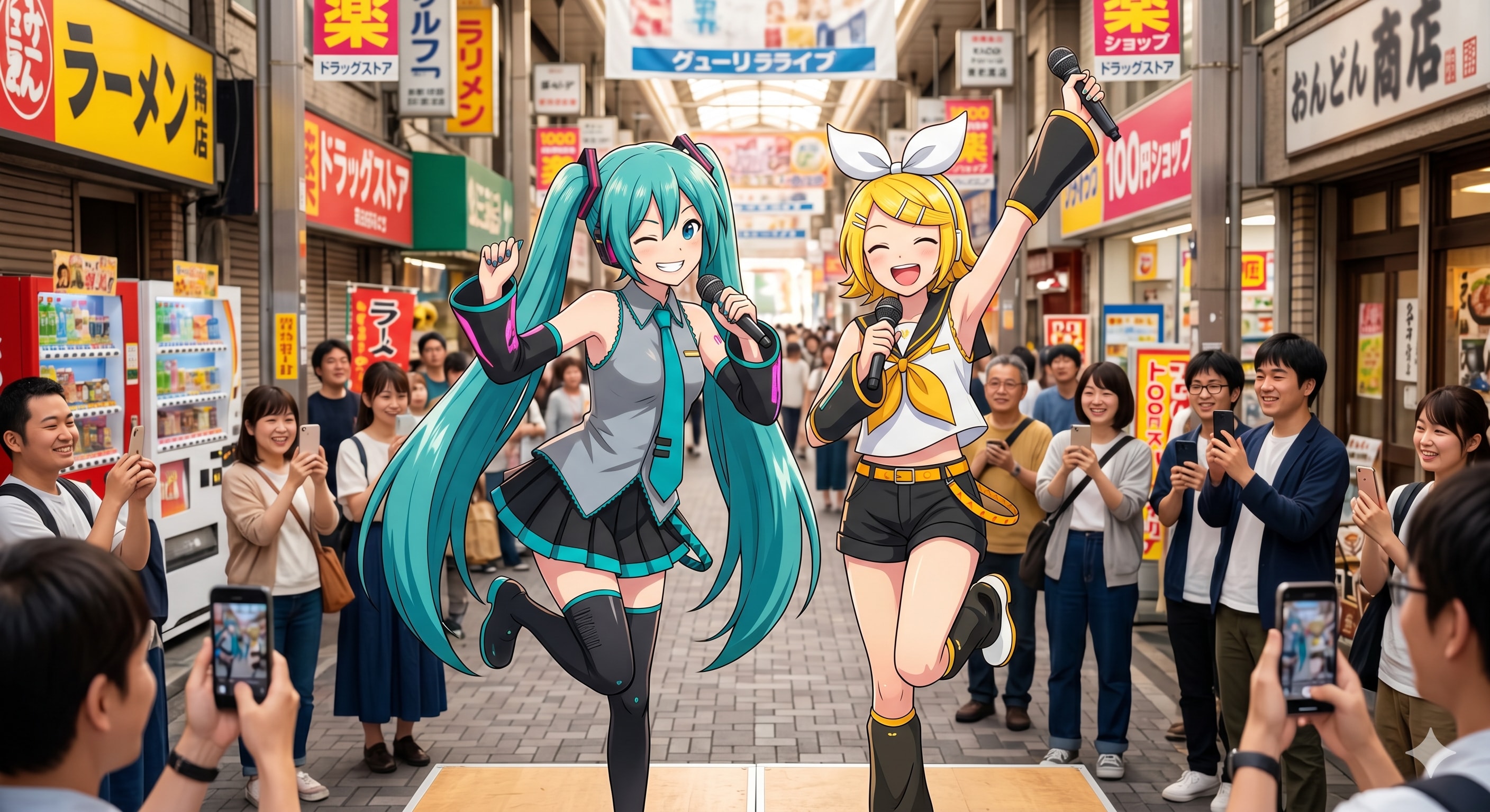 ミクさんリンさん ゲリラライブ💥 | の人気AIイラスト・グラビア