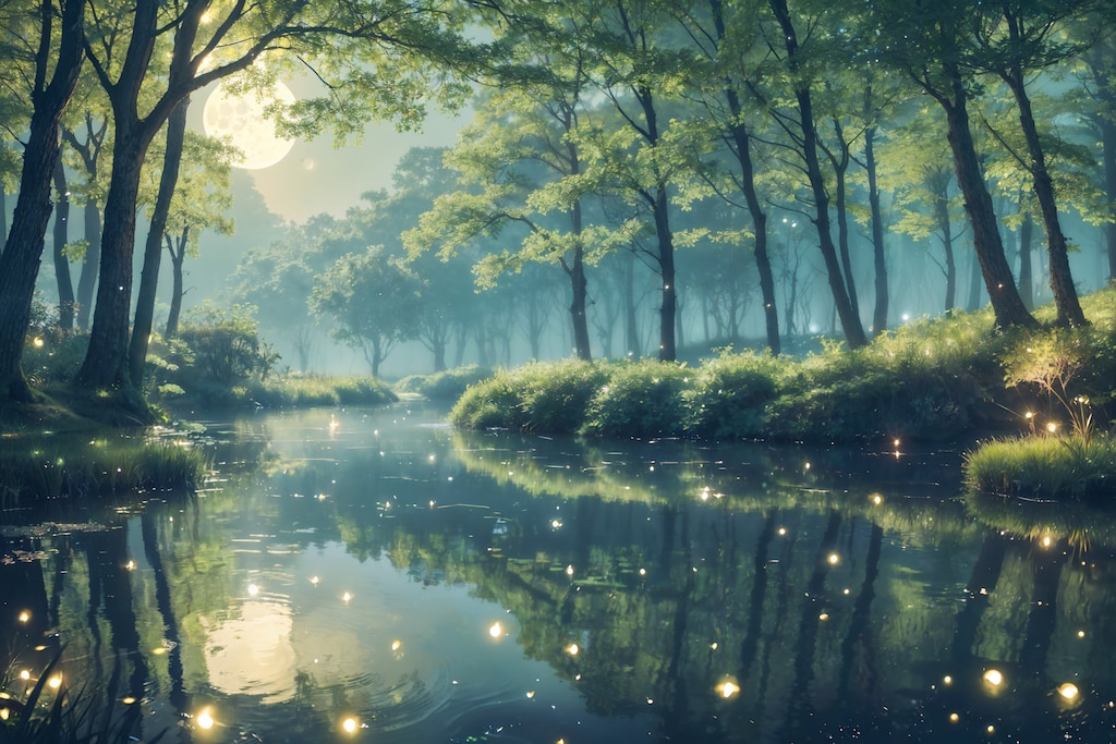 Moon and Fireflies Light