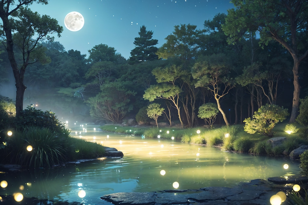 Moon and Fireflies Light