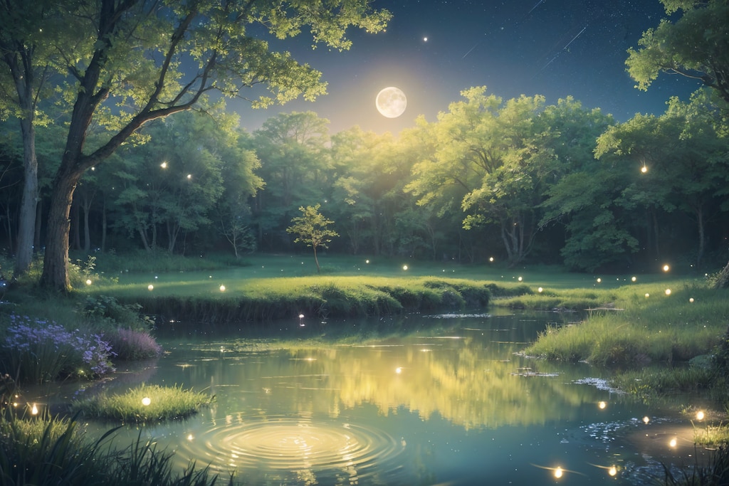 Moon and Fireflies Light