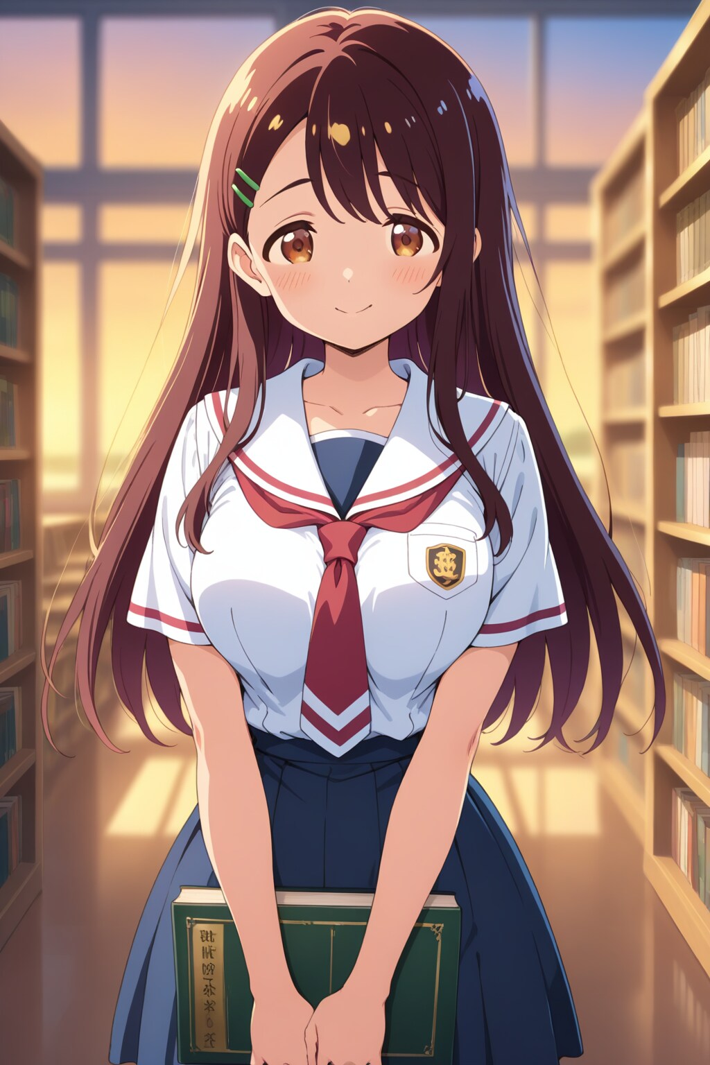 夏の放課後の図書室の巨乳清純派図書委員ちゃん📘❤️ | の人気AIイラスト・グラビア