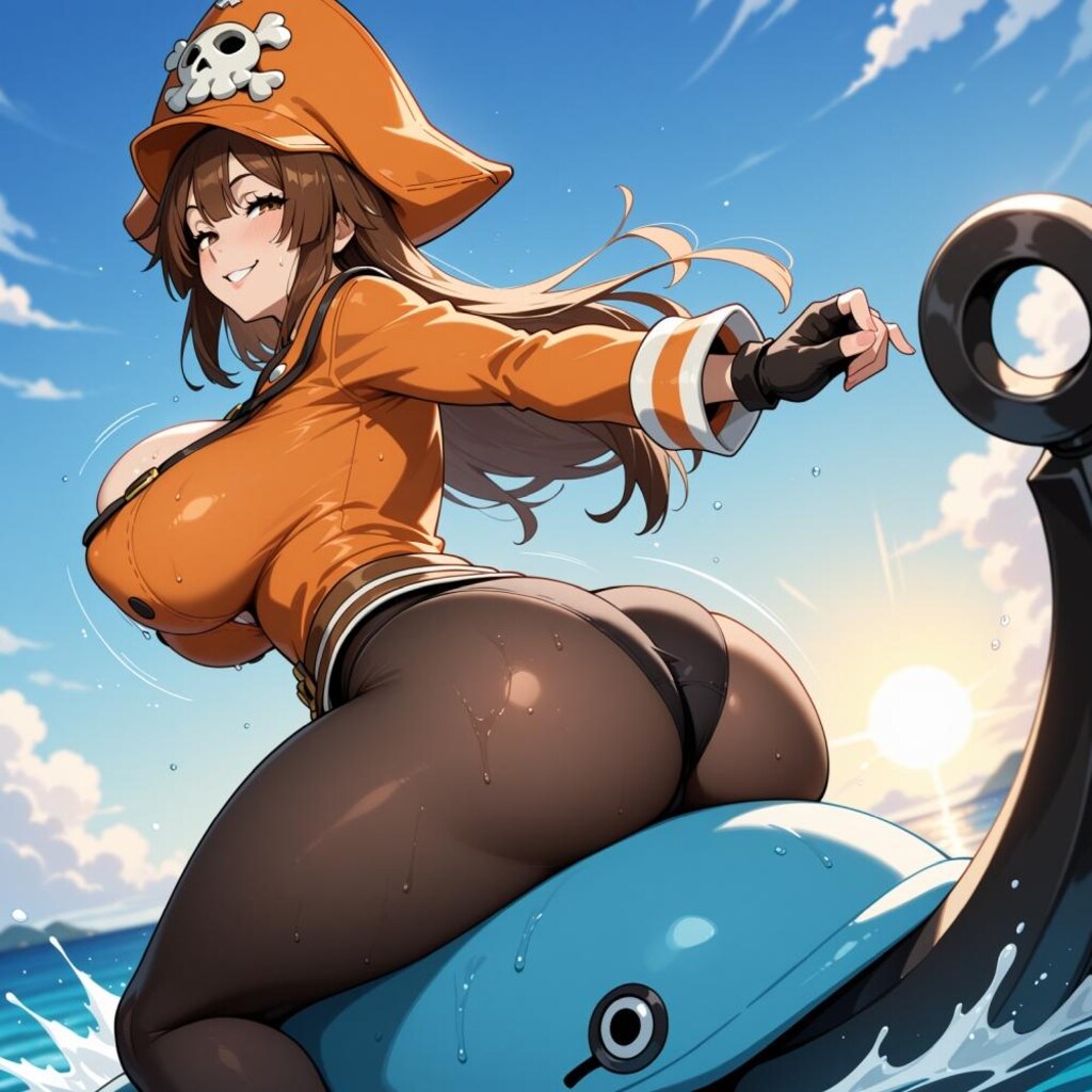 夏のイルカに乗った人妻
