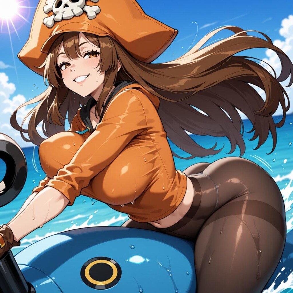 夏のイルカに乗った人妻