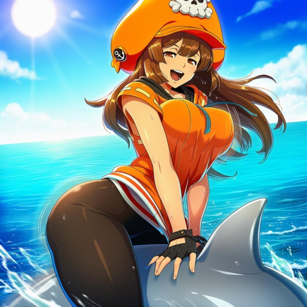 夏のイルカに乗った人妻