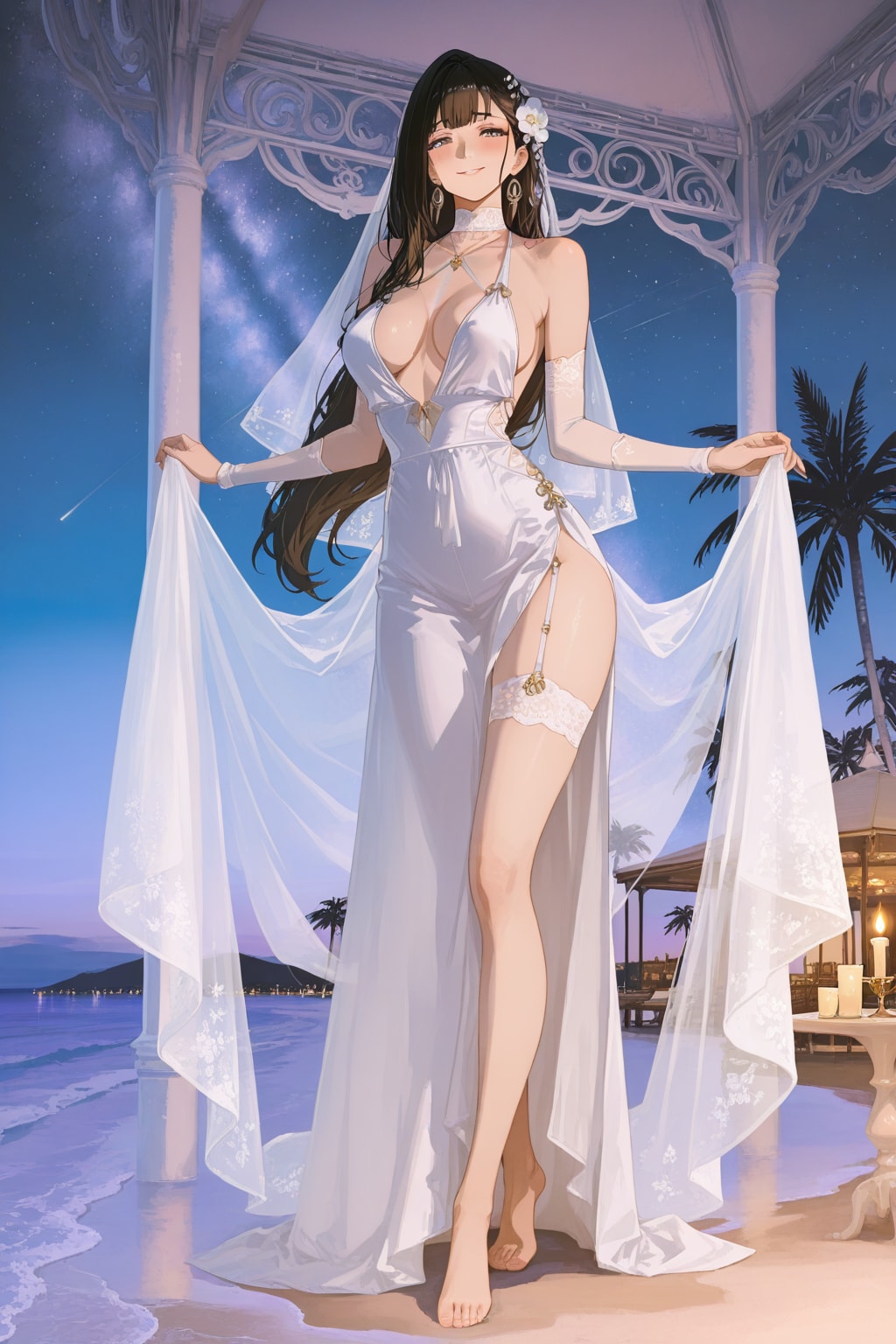 星空ビーチの下で