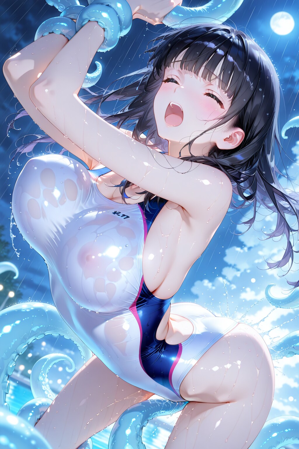 お題企画の「服がびしょ濡れ」で競泳水着びしょ濡れ透け💕・・競泳水着を服と言っていいのか？不明ですが💦普通の衣服濡れよりこっちが好きなので🥰💕