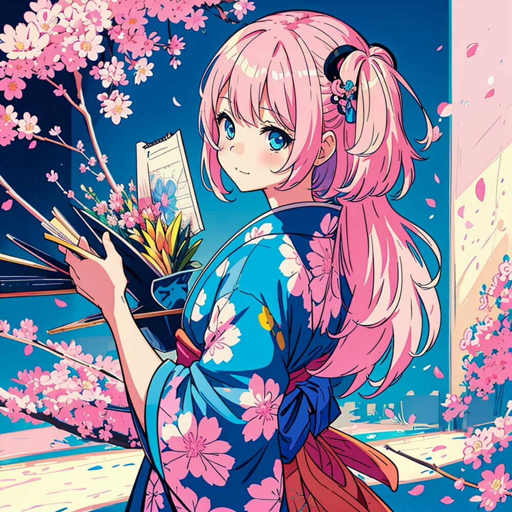 【和 - 着物】桃髪の少女