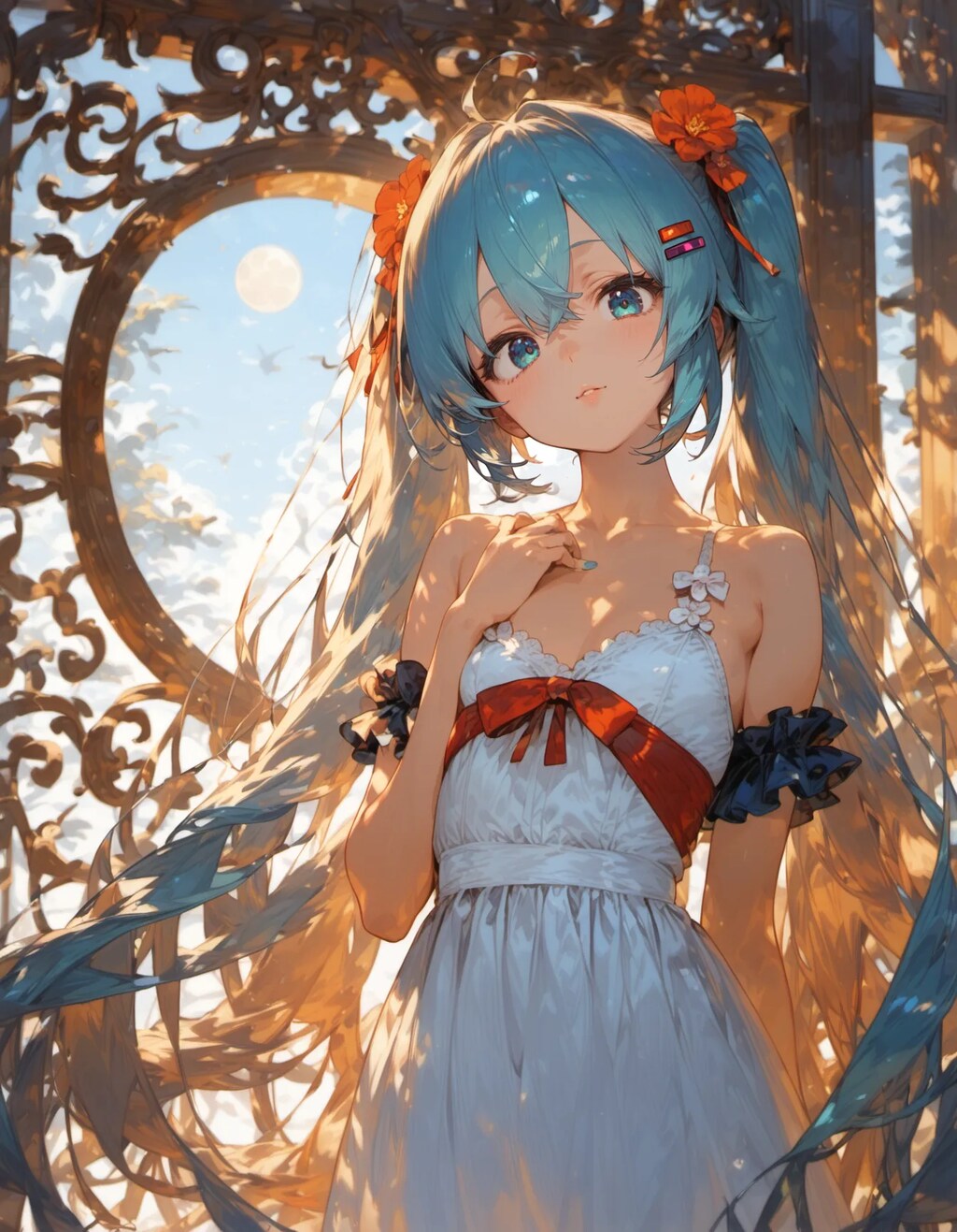 Blue Haired Maiden by the Moonlight Window