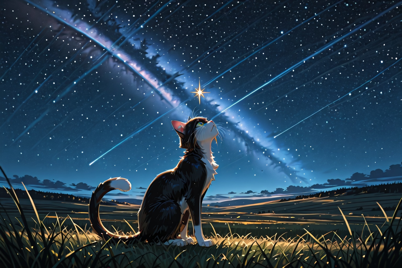 流星を見る猫