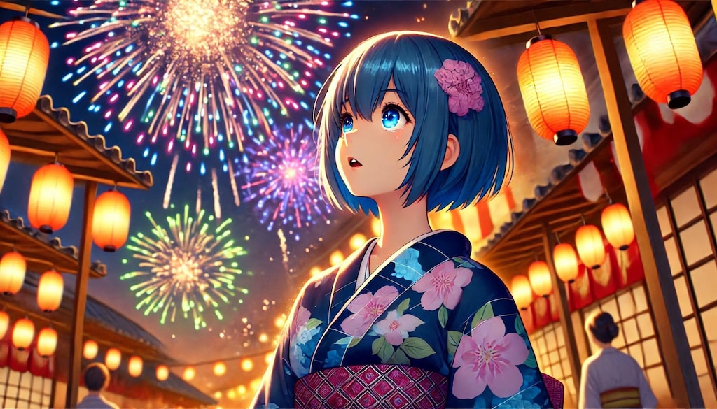 花火に恋した青髪ボブ子ちゃん
