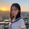 夕景とセーラーJK 6枚目