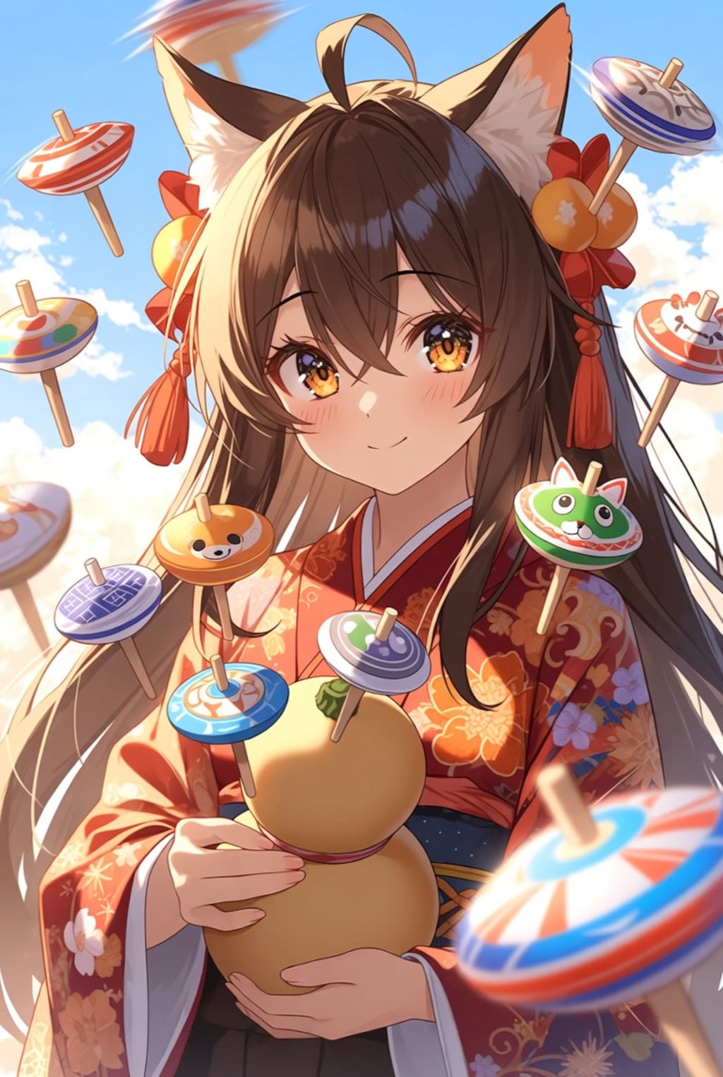 瓢箪から駒を出そうと思ったら独楽が発射してきた時の狐耳系着物女子