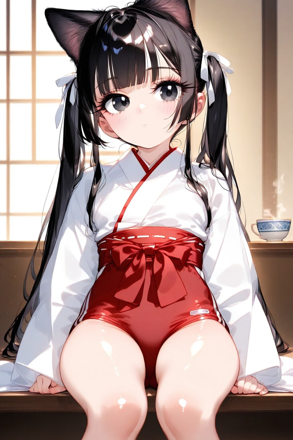 ネコ耳ツインテール巫女ブルマ | の人気AIイラスト・グラビア