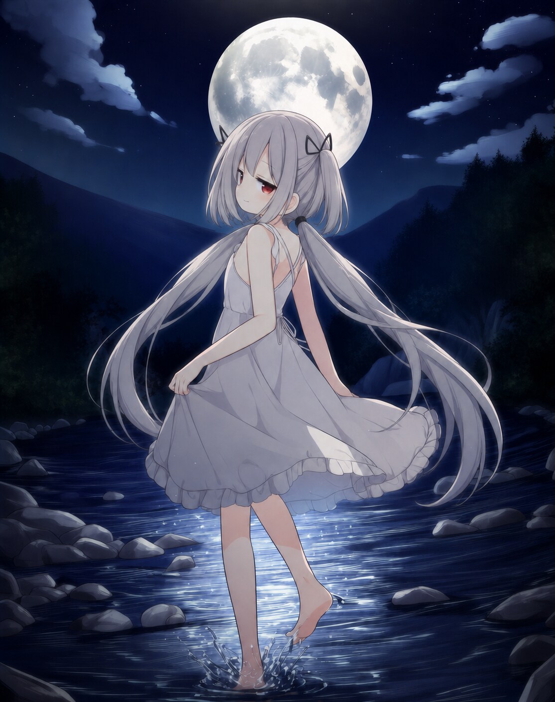 川遊びするクシュちゃん