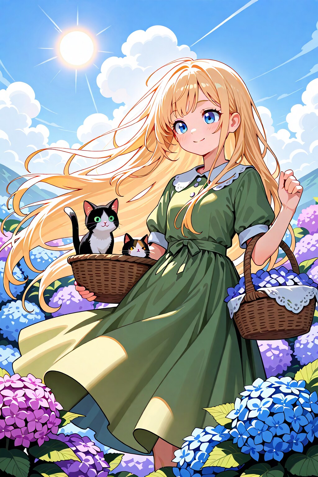 紫陽花と猫