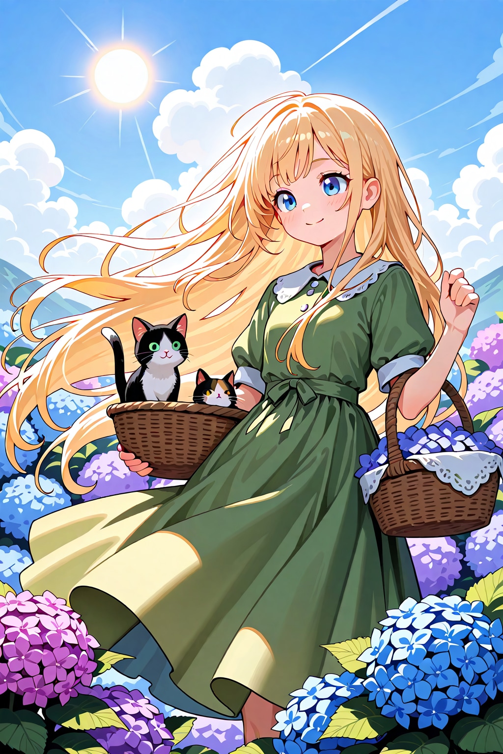 紫陽花と猫