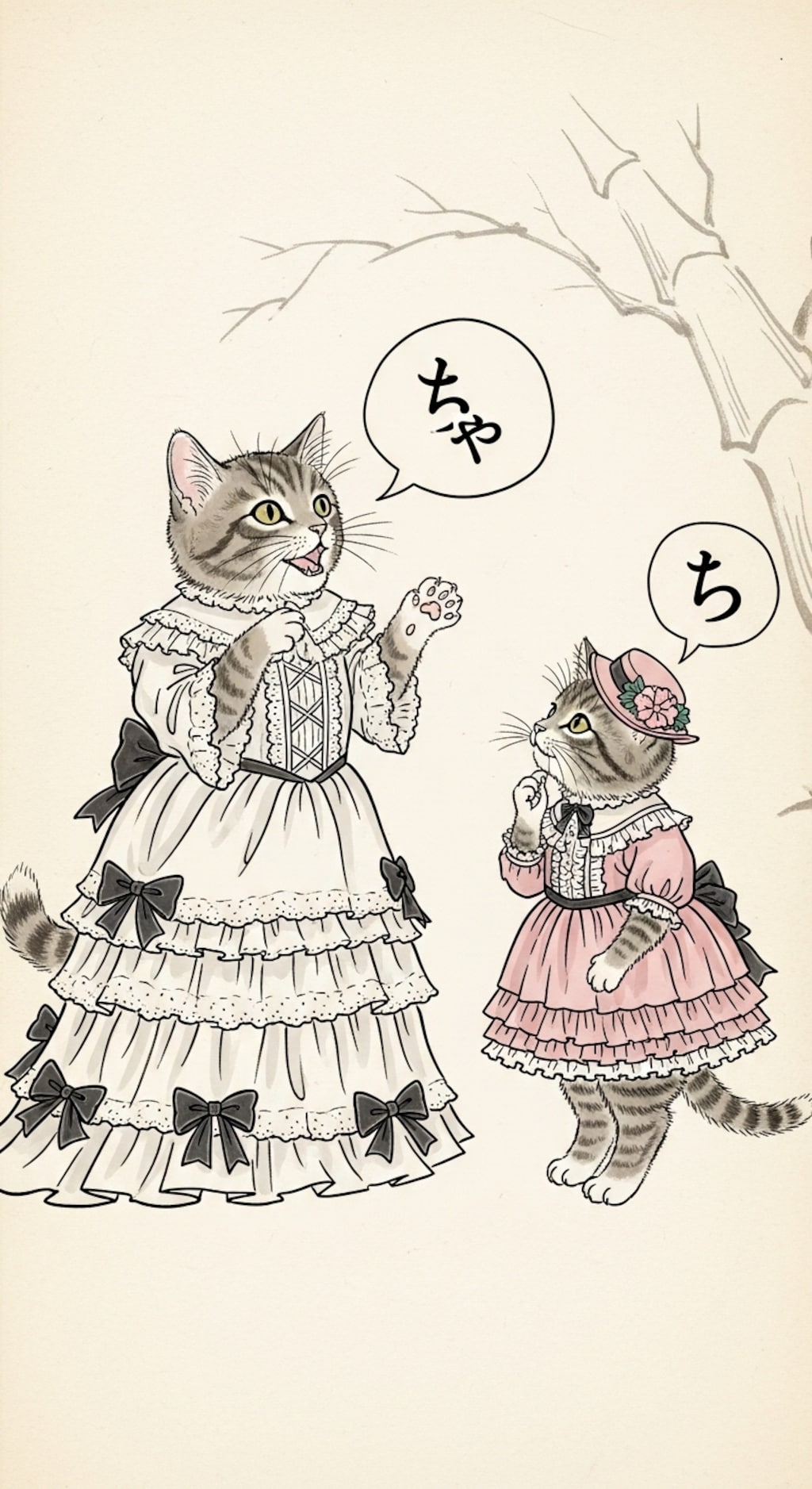 にゃんにゃん人物戯画002《日本画風》