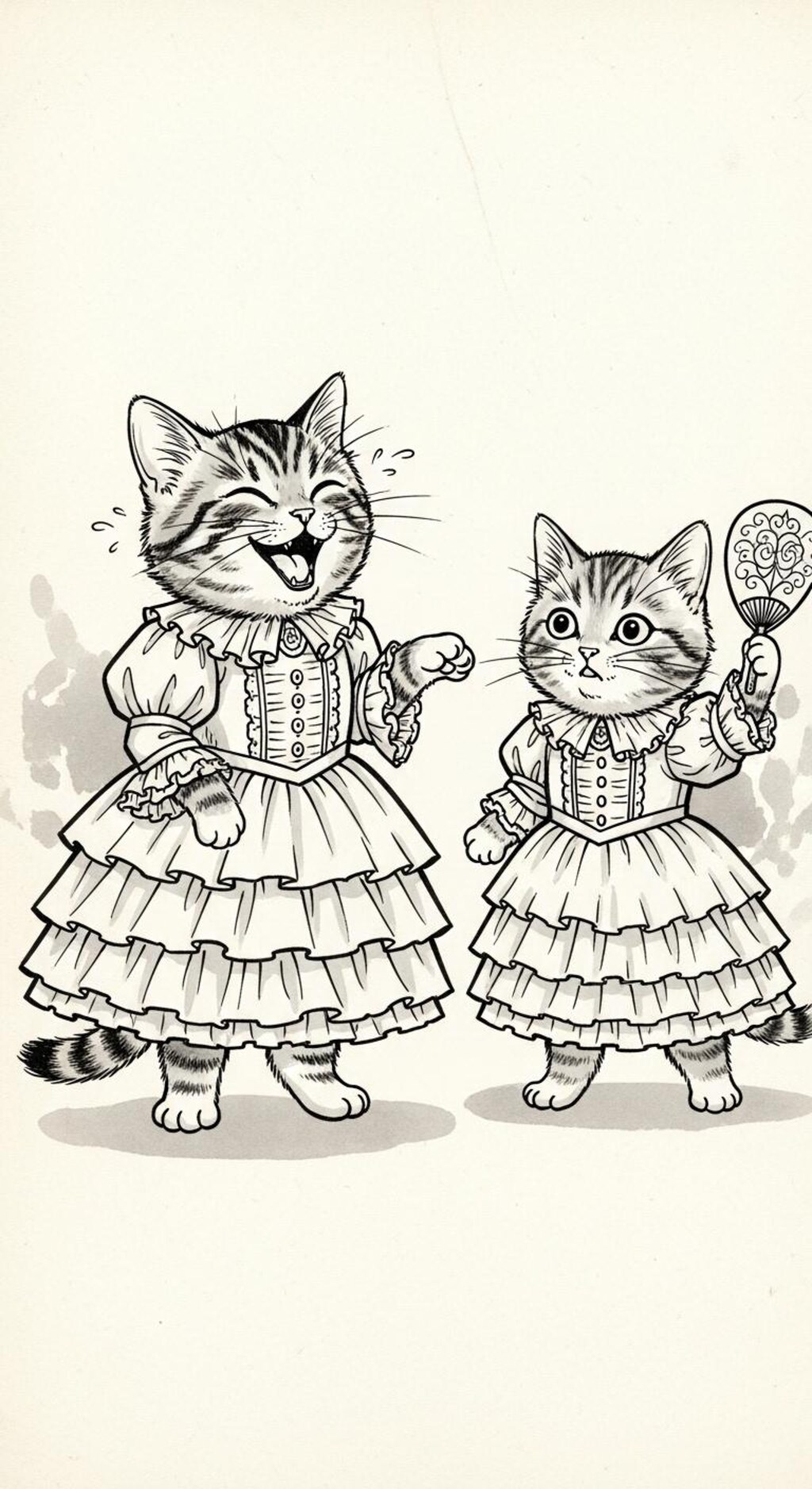 にゃんにゃん人物戯画002《日本画風》