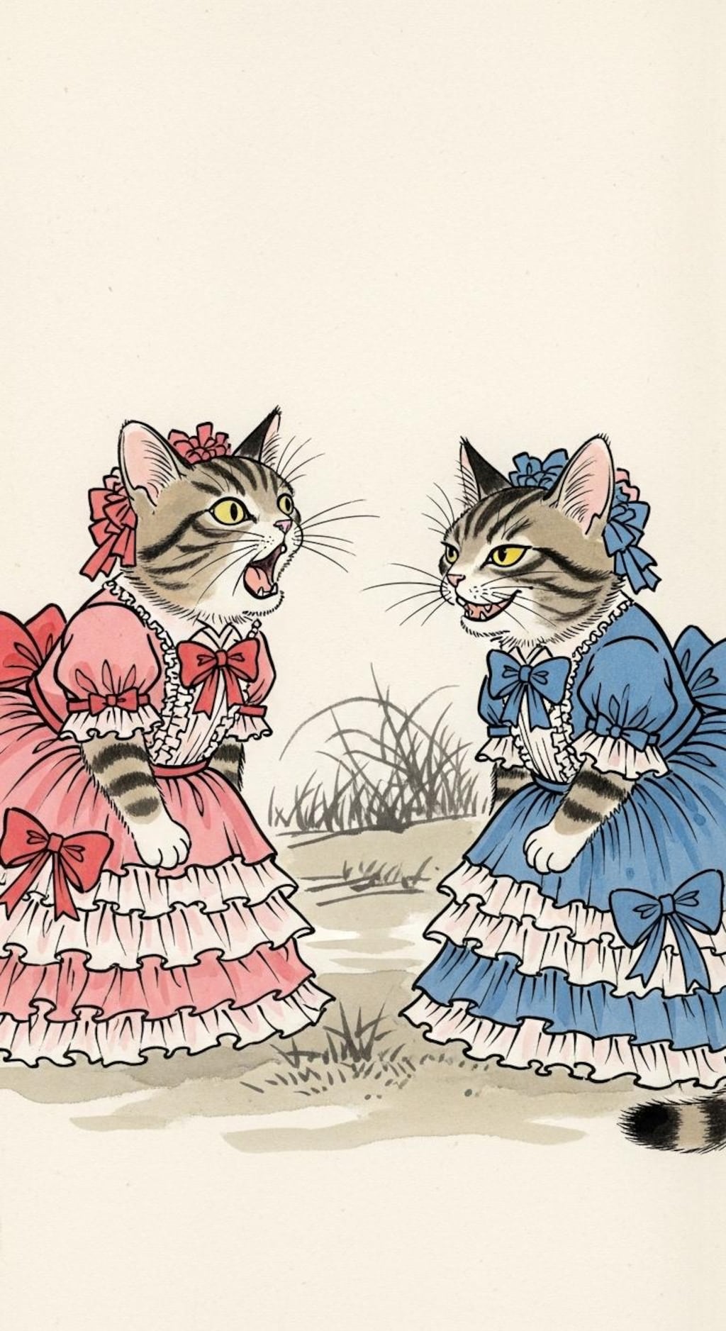 にゃんにゃん人物戯画002《日本画風》