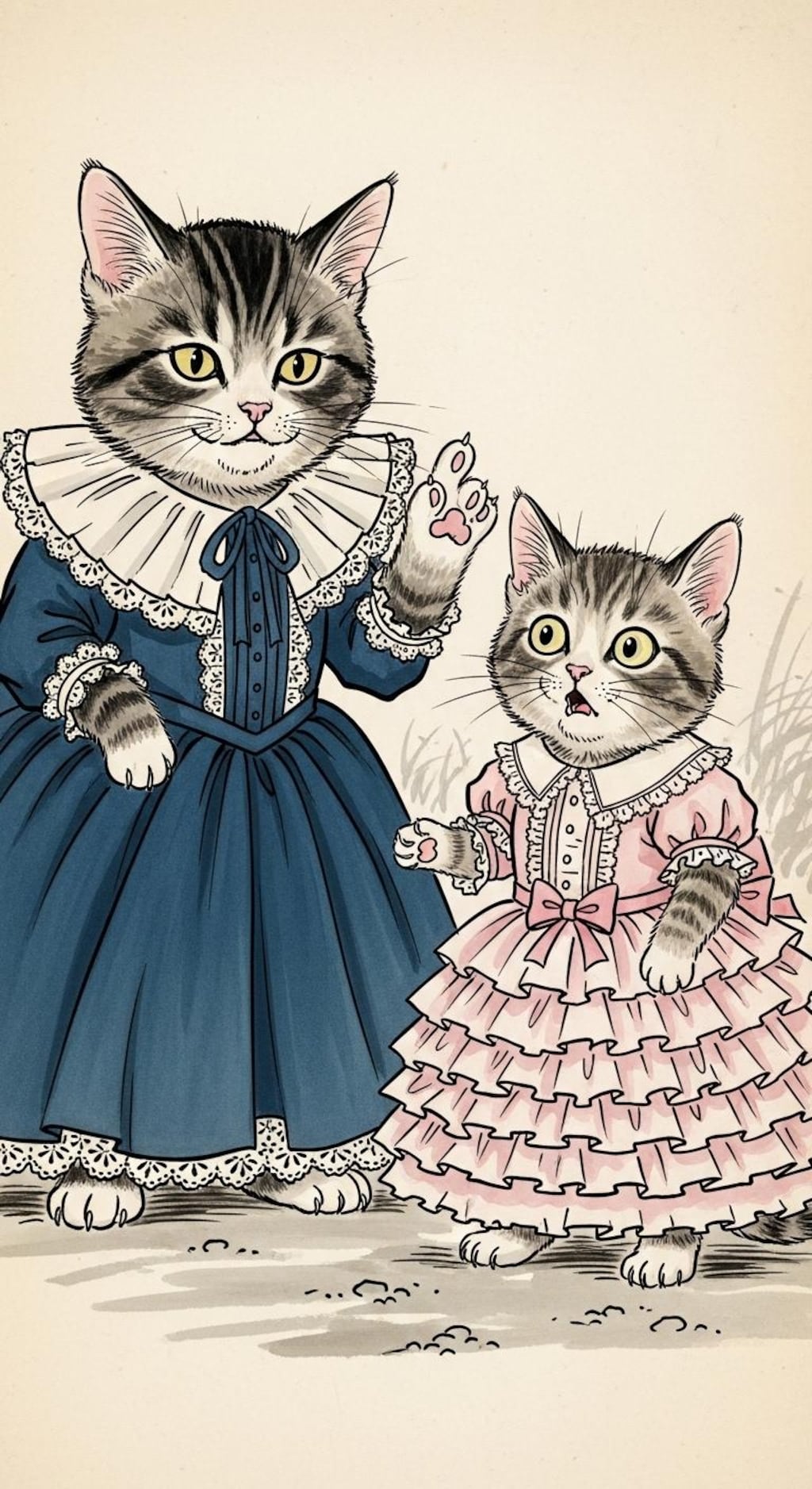 にゃんにゃん人物戯画002《日本画風》