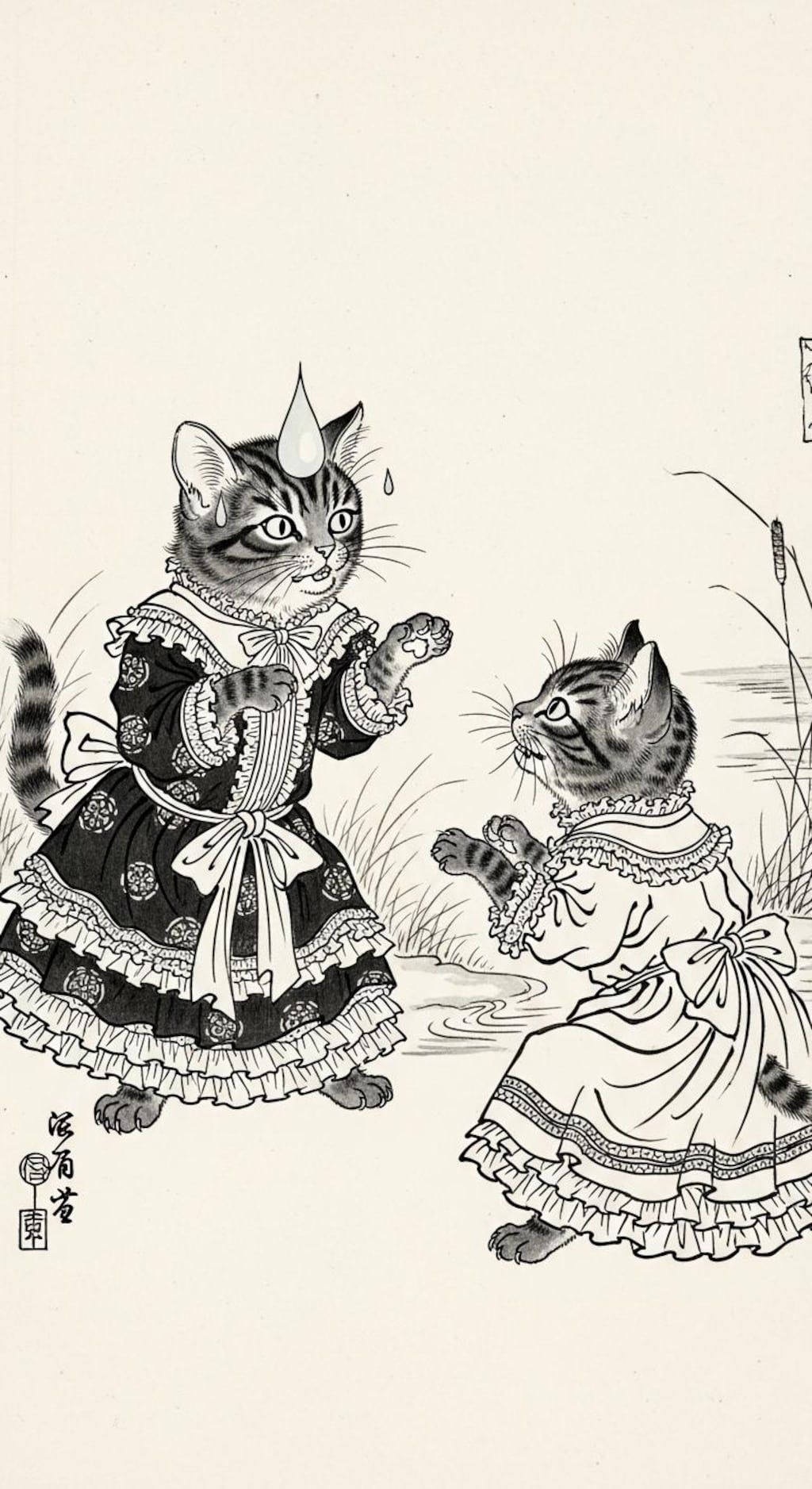 にゃんにゃん人物戯画002《日本画風》