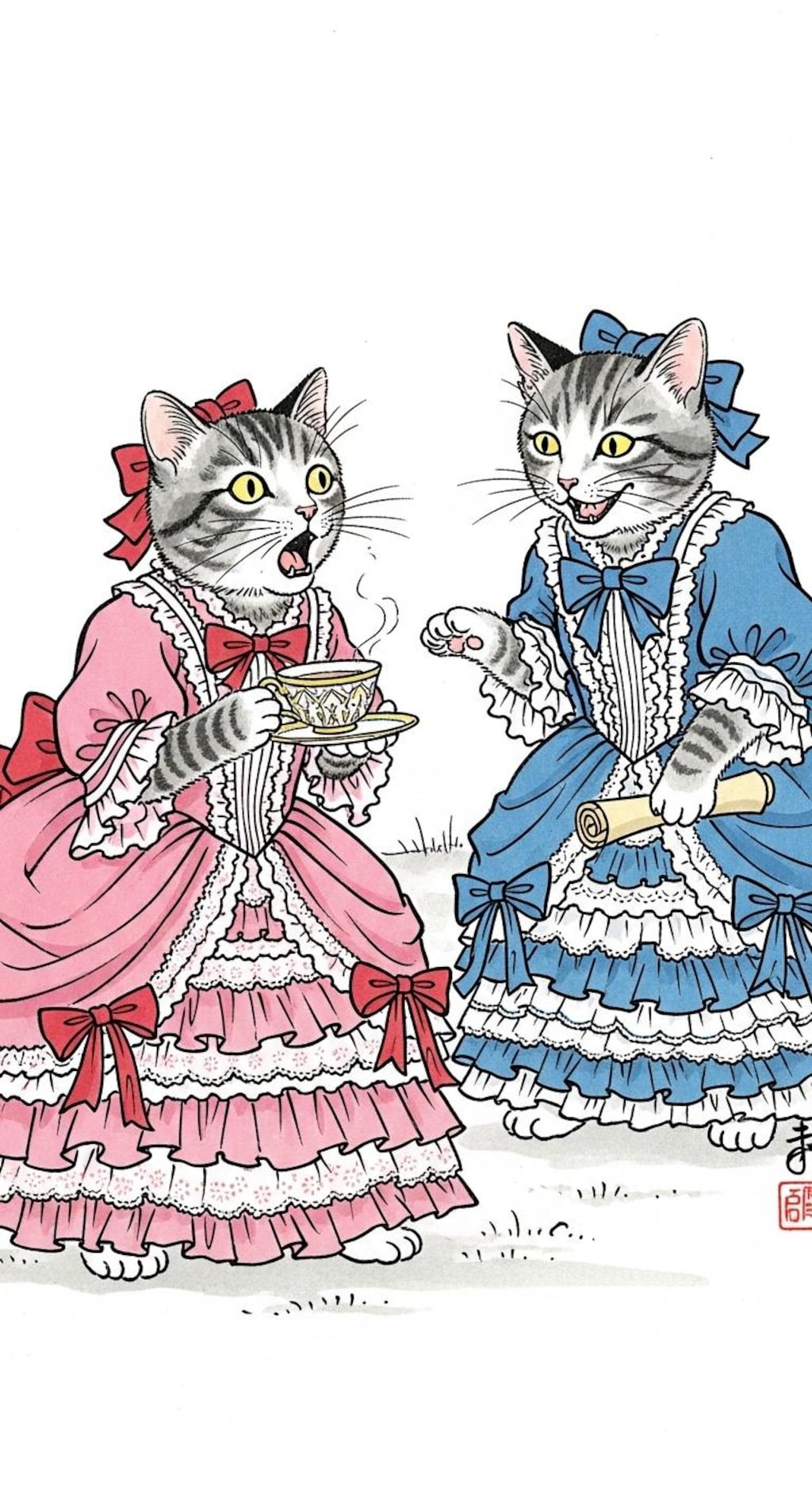 にゃんにゃん人物戯画002《日本画風》