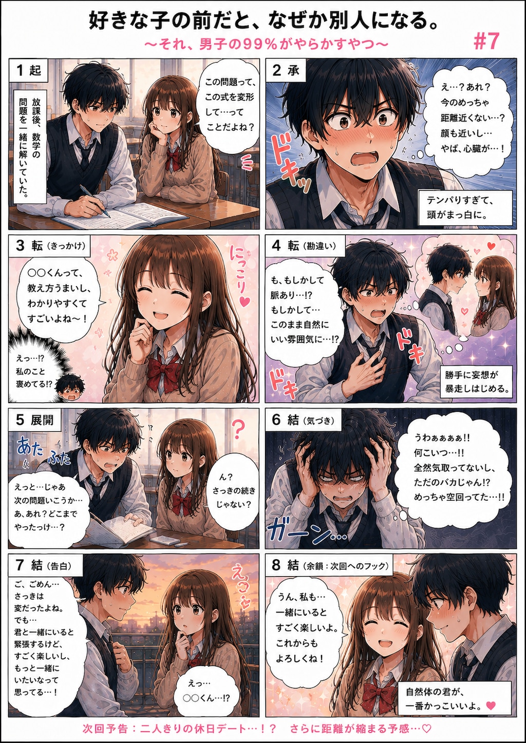 青春ラブコメシリーズ化：漫画生成GPT（GPTs） 「続きのストーリーの漫画を描いてください。」と言ったら続きができました。 勝手にストーリーが進行していきます。  #ChatGPT #カスタムGPT