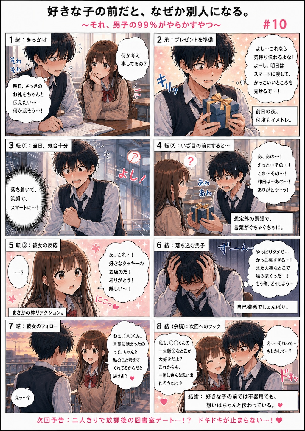 青春ラブコメシリーズ化：漫画生成GPT（GPTs） 「続きのストーリーの漫画を描いてください。」と言ったら続きができました。 勝手にストーリーが進行していきます。  #ChatGPT #カスタムGPT