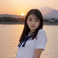 海の夕陽とセーラーJK 9枚目