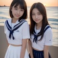 海の夕陽とセーラーJK 8枚目