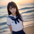 海の夕陽とセーラーJK 7枚目