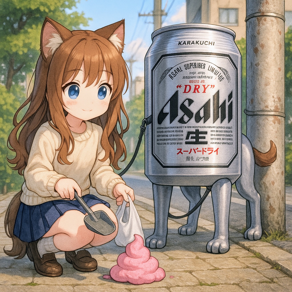 犬の糞の処理をする小さな女の子