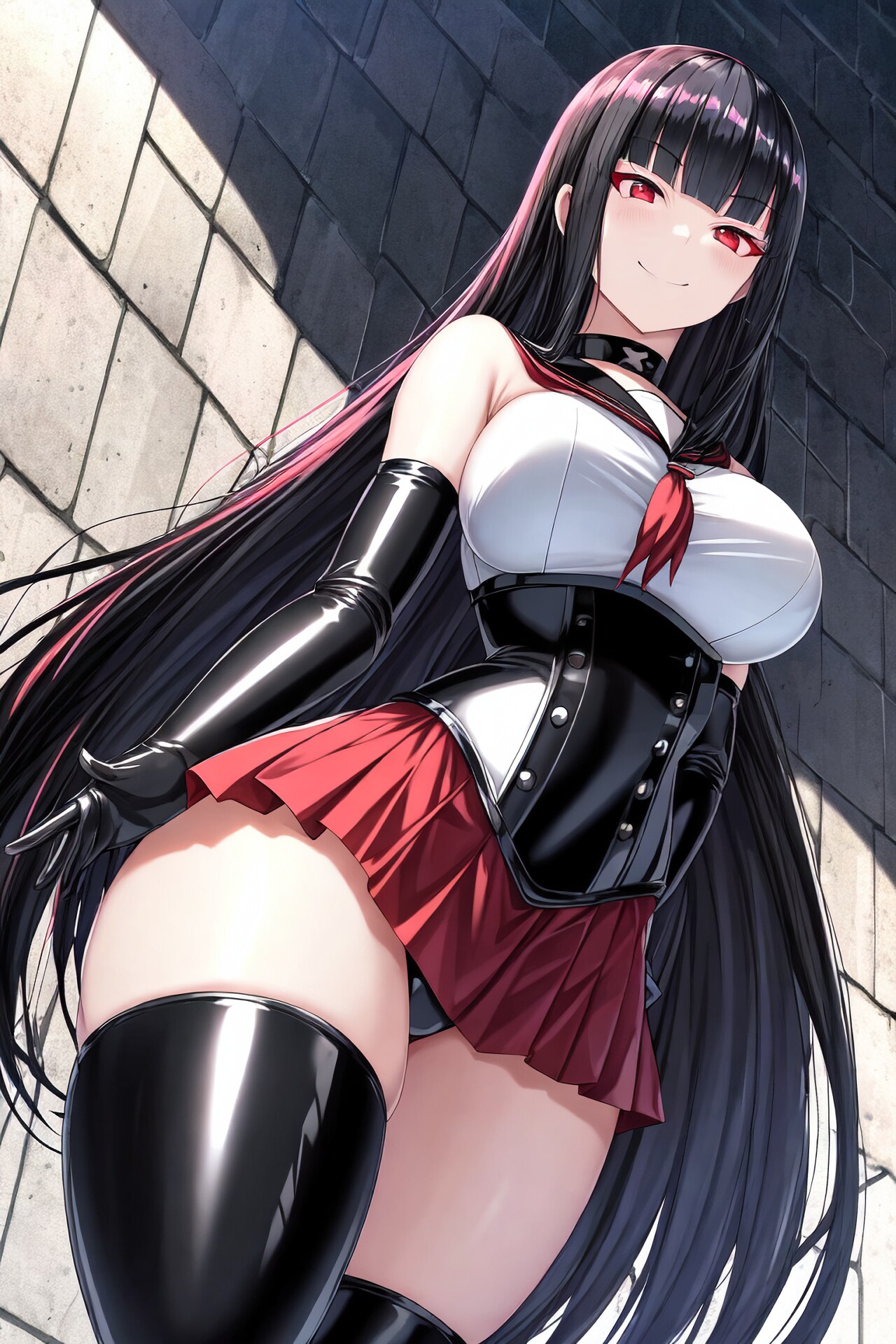 黒髪ロングセーラーボンデージ女王様JKちゃんローアングル