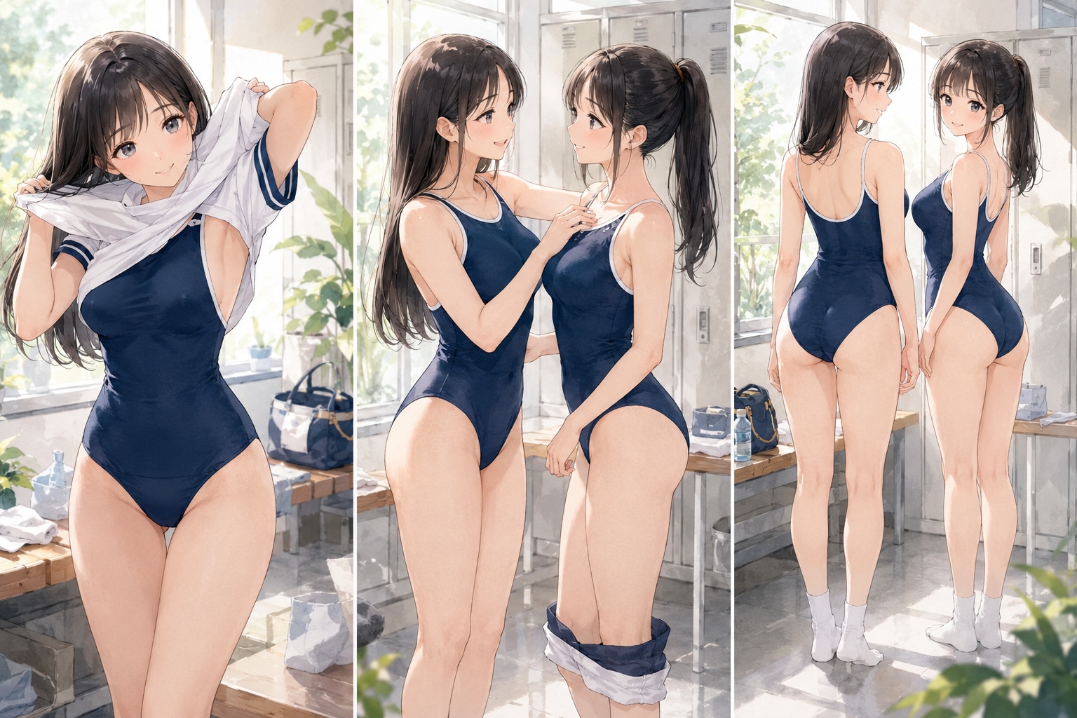 スクール水着に着替える風景