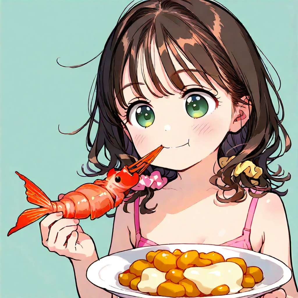 海老を食べるホカちゃん