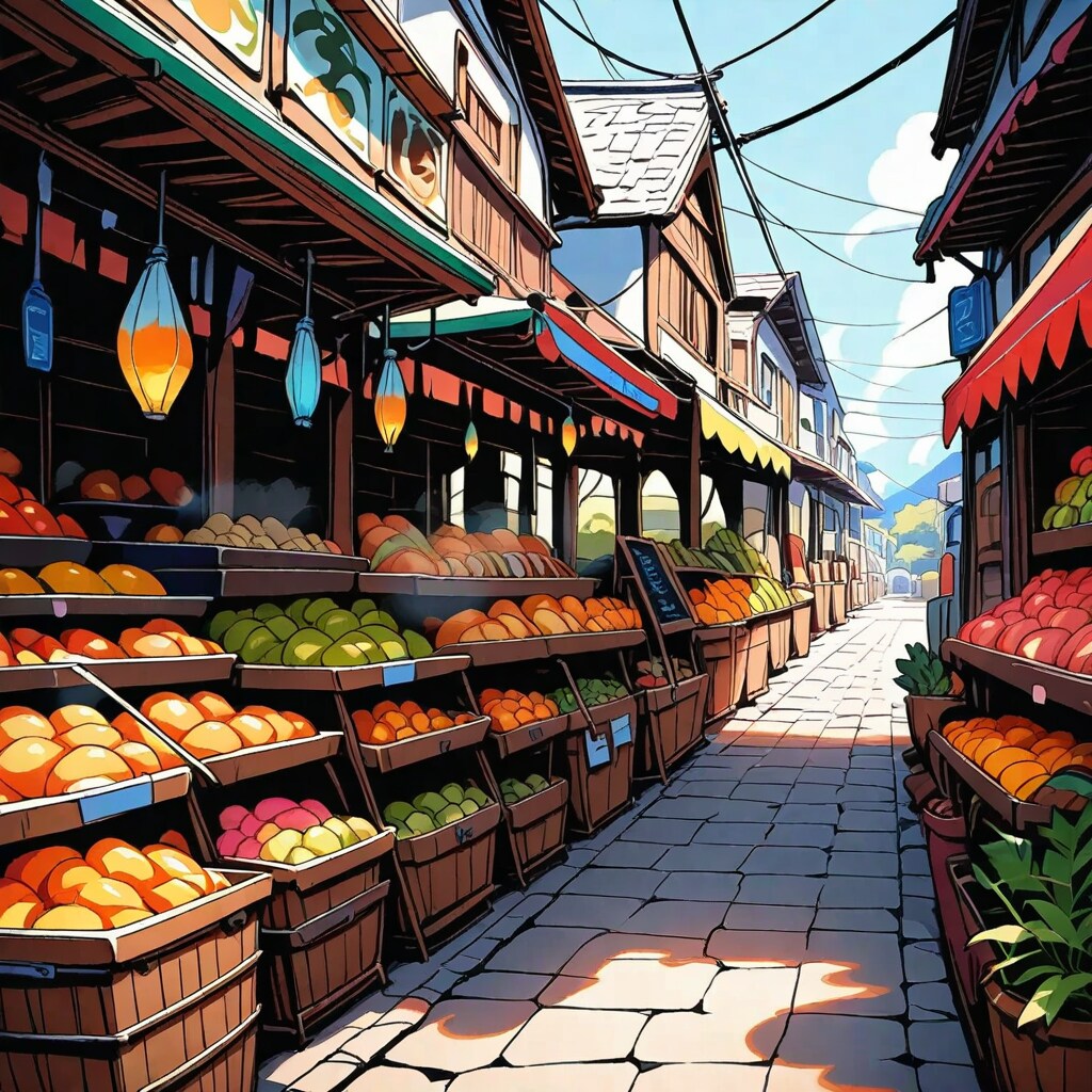 市場、屋台、食事、朝