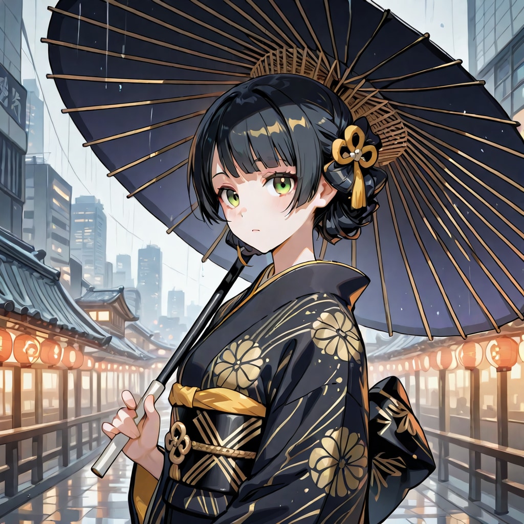 雨の日に和傘で…