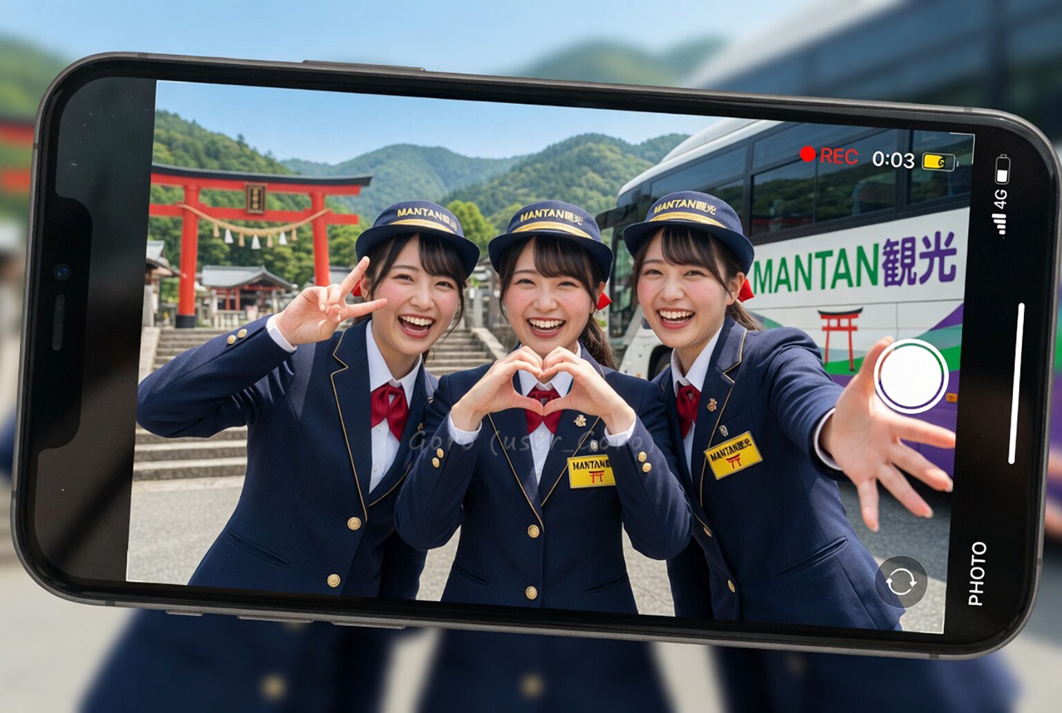 新人バスガイドさんの記念撮影