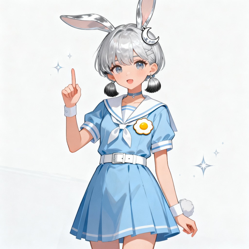 目玉焼きワッペンがお気に入りの三日月髪飾りの少女