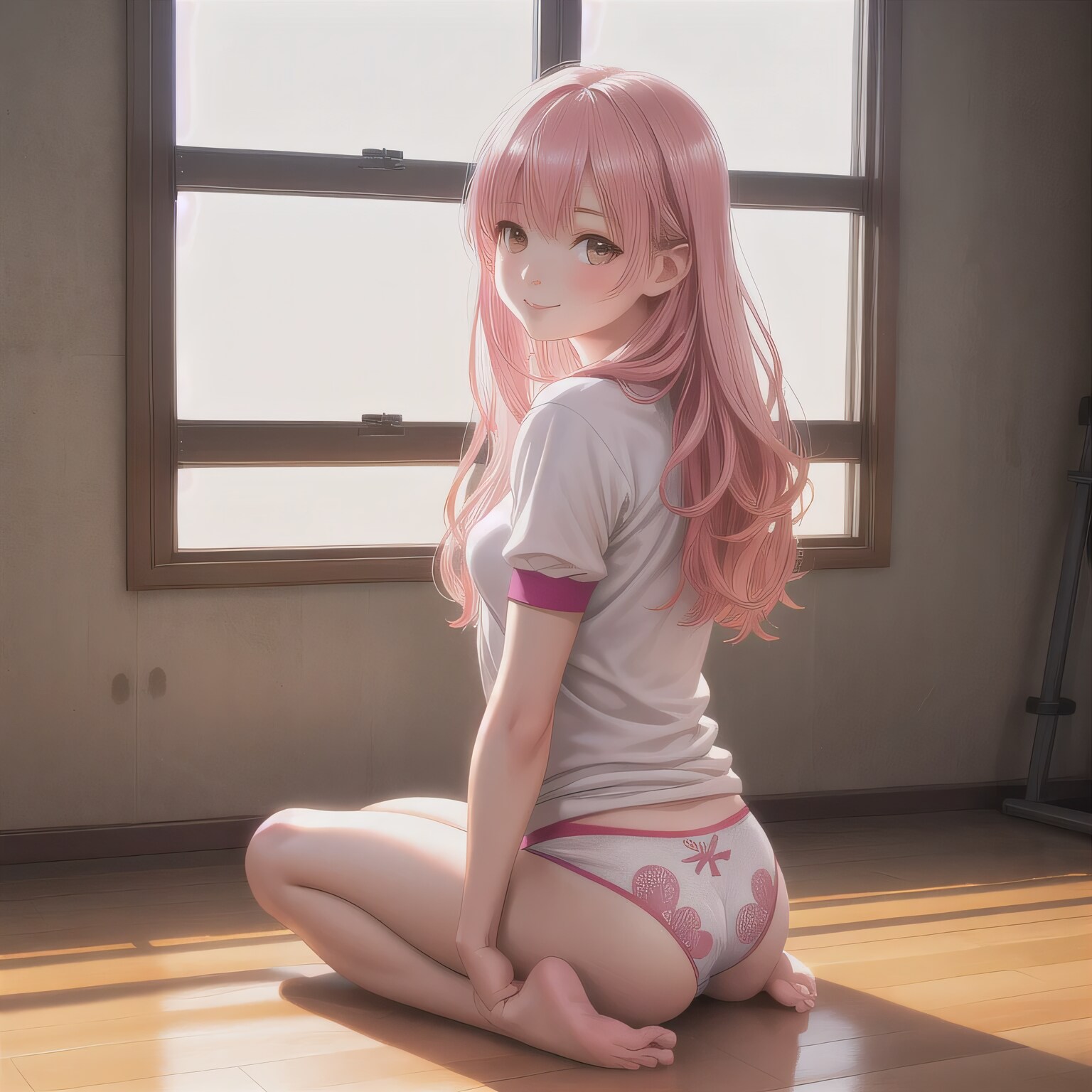 ピンク髪ロングで体操服の少女４