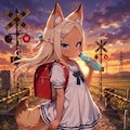 【実験】夕日の踏切とケモミミ 9枚目