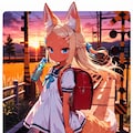 【実験】夕日の踏切とケモミミ 6枚目