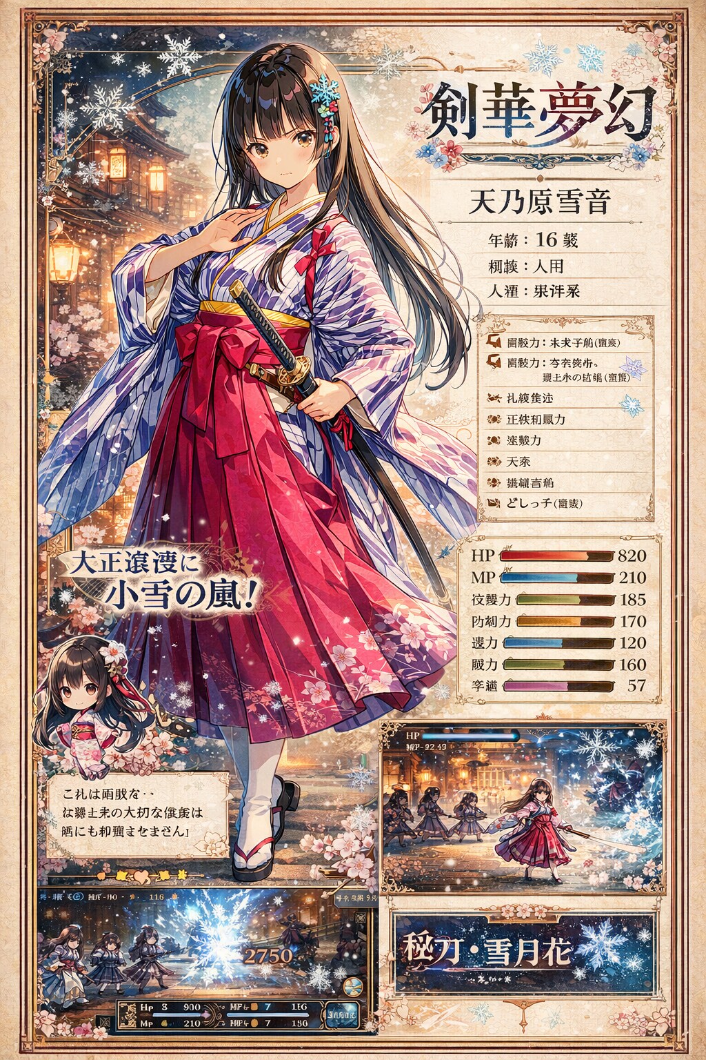 大正浪漫に小雪の嵐ーー妄想ゲーム『剣華夢幻』キャラ紹介：雪音