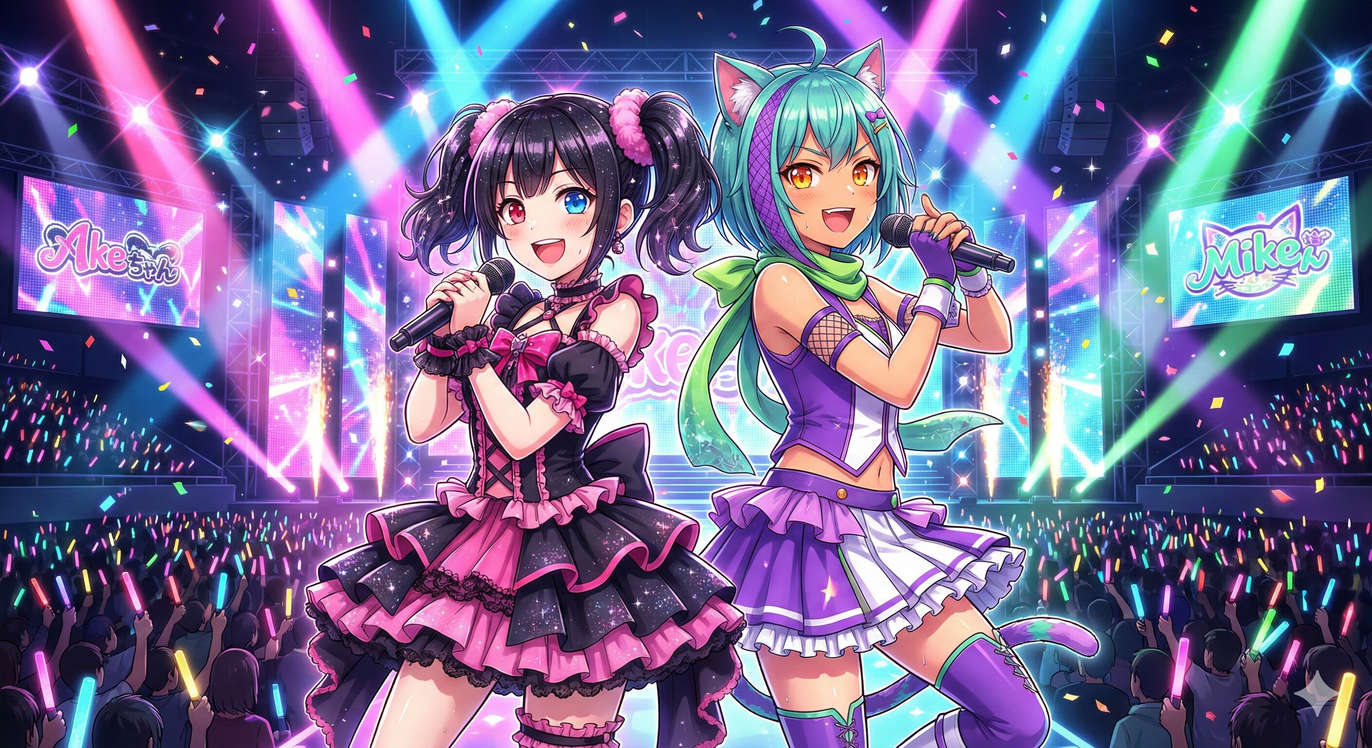 ミケちゃん アケちゃん　ライブ🎵 | の人気AIイラスト・グラビア